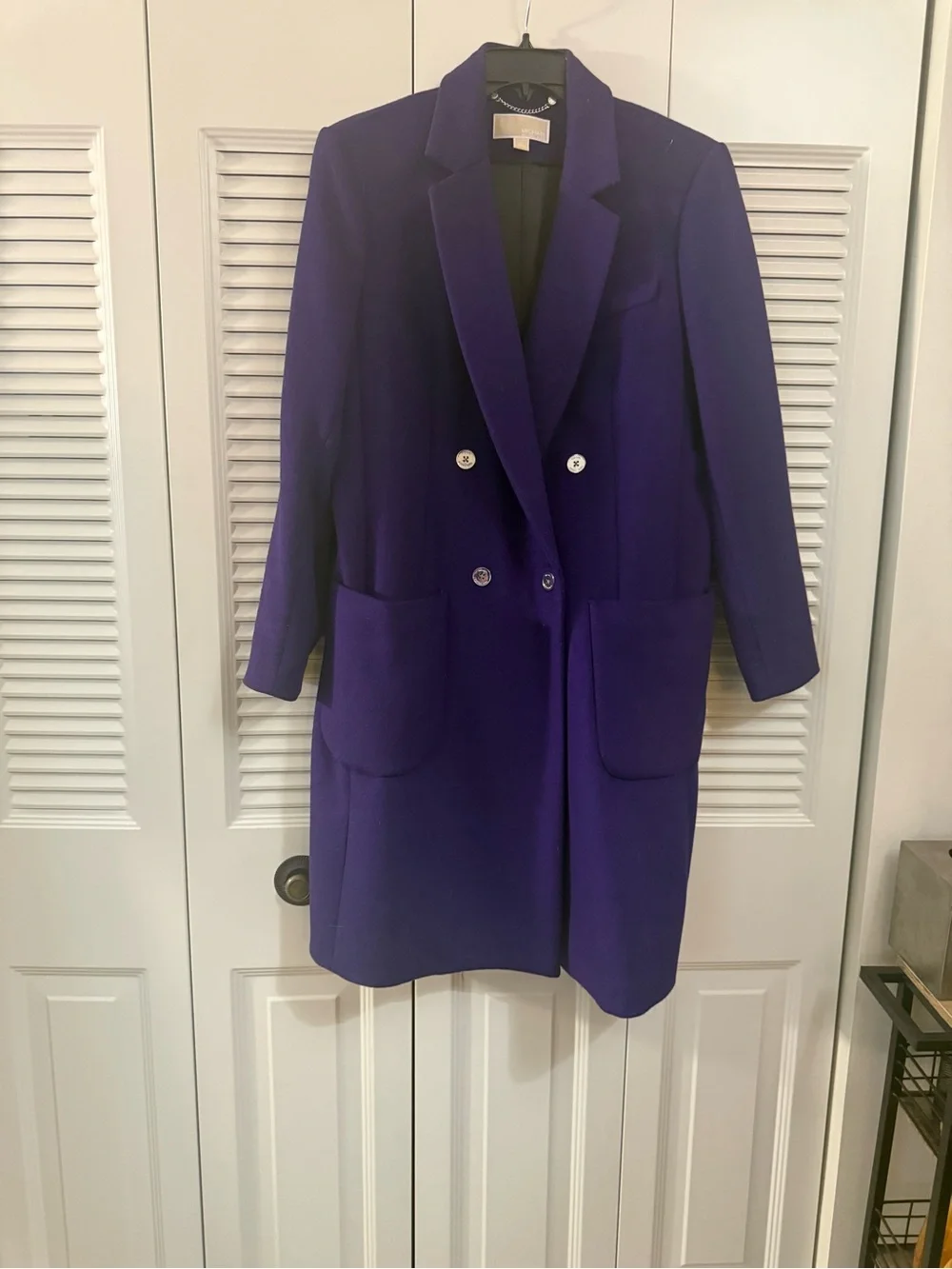 Michael Kors Double-Breasted Purple Coat with Gold Buttons